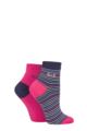 Ladies 2 Pair Elle Bamboo Striped and Plain Socks - Bright Berry Anklet