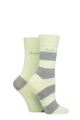 Ladies 2 Pair Elle Bamboo Striped and Plain Socks - Keylime Pie
