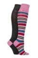 Ladies 2 Pair Elle Bamboo Striped and Plain Knee High Socks - Smokey Pink