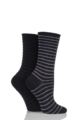 Ladies 2 Pair Elle Bamboo Feather Striped Socks - Slate / Black