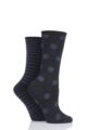 Ladies 2 Pair Elle Bamboo Feather Striped Socks - Black Spot