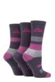 Ladies 3 Pair Storm Bloc Cotton Striped Boot Socks - Charcoal / Cerise