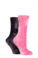 Ladies 2 Pair Elle Chenille Leisure Socks - Rose / Charcoal