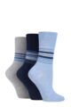 Ladies 3 Pair Gentle Grip Cotton Patterned and Striped Socks - Stripes Navy