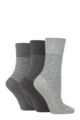 Ladies 3 Pair Gentle Grip Cotton Patterned and Striped Socks - Fine Stripe Charcoal / Grey