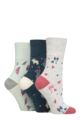 Ladies 3 Pair Gentle Grip Cotton Patterned and Striped Socks - Dogs / Owl / Bunny