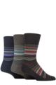 Mens 3 Pair Gentle Grip Cotton Argyle Patterned and Striped Socks - Homestead Stripe Black / Navy / Charcoal