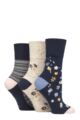 Ladies 3 Pair Gentle Grip Cotton Patterned and Striped Socks - Summer Ditsy Floral