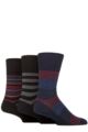Mens 3 Pair Gentle Grip Cotton Argyle Patterned and Striped Socks - Regal Stripe Black / Charcoal