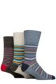 Mens 3 Pair Gentle Grip Cotton Argyle Patterned and Striped Socks - Stripe Connection Light Blue