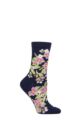 Ladies 1 Pair Thought Arya Bamboo Floral Socks - Navy