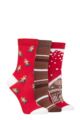 Ladies 3 Pair SOCKSHOP Wildfeet Cotton Christmas Gift Socks - Gingerbread Man / House