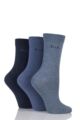 Ladies 3 Pair Elle Plain, Striped and Patterned Cotton Socks with Smooth Toes - Denim