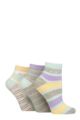Ladies 3 Pair Elle Plain, Striped and Patterned Cotton Anklets with Smooth Toes - Fresh Mint Striped
