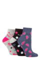 Ladies 3 Pair Elle Plain, Striped and Patterned Cotton Anklets with Smooth Toes - Fruit Pink