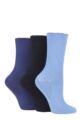 Ladies 3 Pair Elle Ribbed Bamboo Socks with Scallop Top - Denim