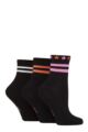 Ladies 3 Pair Elle Half Cushion Bamboo Sport Anklet Socks - Black Stripe