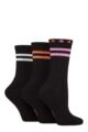 Ladies 3 Pair Elle Half Cushion Bamboo Sports Socks - Black Stripe