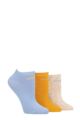 Ladies 3 Pair Elle Plain, Stripe and Patterned Cotton No-Show Socks - Bluebell Plain