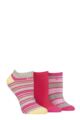 Ladies 3 Pair Elle Plain, Stripe and Patterned Cotton No-Show Socks - Cherry Fizz Striped
