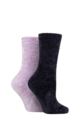 Ladies 2 Pair Elle Chenille Leisure Socks - Mauve / Charcoal