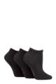 Ladies 3 Pair SOCKSHOP TORE 100% Recycled Plain Cotton Sports Trainer Socks - Black
