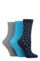 Ladies 3 Pair SOCKSHOP TORE 100% Recycled Cotton Polka Dot Patterned Socks - Spots Blue