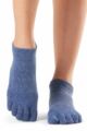 Ladies 1 Pair ToeSox Full Toe Organic Cotton Low Rise Yoga Socks - Navy Blue
