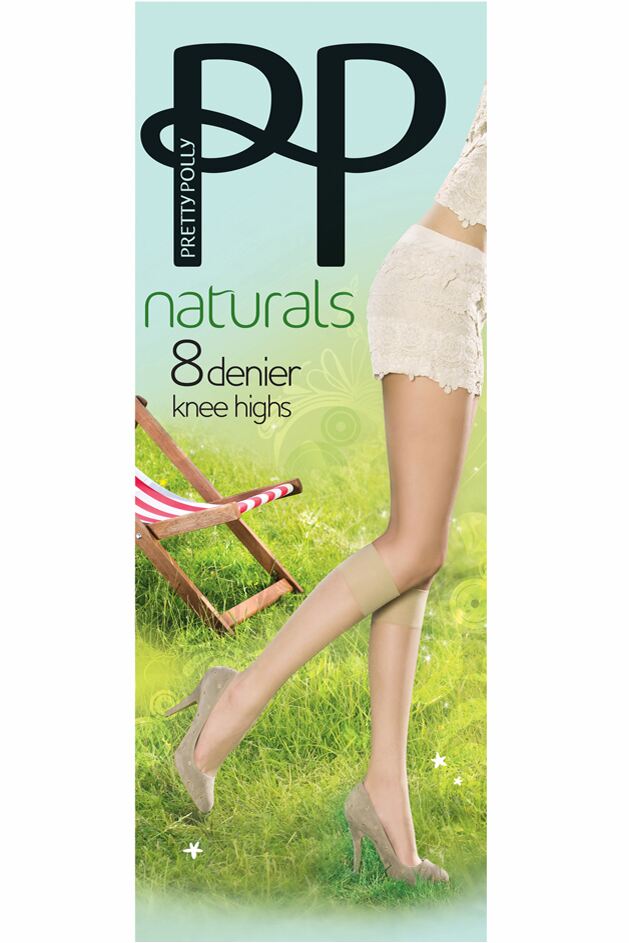Ladies 2 Pair Pretty Polly Naturals 8 Denier Knee Highs In 3 Colours Barely There
