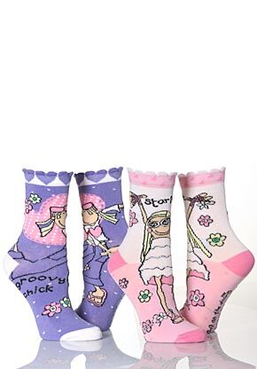 Girls 2 Pair Groovy Chick Starlet Socks 12.5 - 3.5 Girls