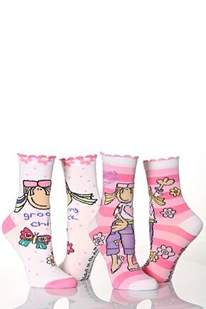 Girls 2 Pair Groovy Chick Socks 12.5 - 3.5 Girls