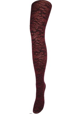 Ladies 1 Pair Mary & Charnos Baroque Floral Tights In 2 Colours Rich Red ML