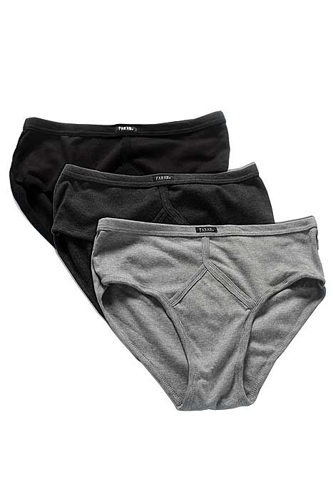 Mens 3 Pair Farah 100% Cotton Black & Grey Plain Classic Briefs with Keyhole Front Black - Grey 