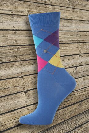 Ladies 1 Pair Burlington The Original Cotton Multi-Coloured Argyle Socks In 4 Colours Navy