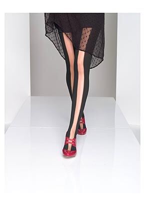 Ladies 1 Pair Jonathan Aston Run Way Silhouette Striped Tights 33% OFF Violet S-M