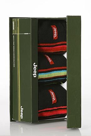 Mens 3 Pair Jeep Striped Socks Gift Box In 2 Colours Black  Burnt Orange