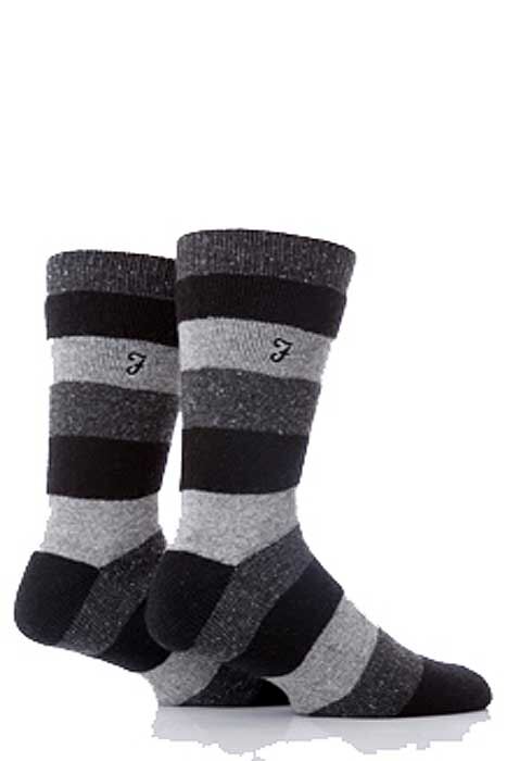 Mens 2 Pair Farah Striped Leisure Socks With Flat Knit And Full Terry Block In 2 Colours Blue