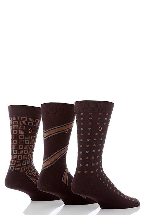 Mens 3 Pair Farah Mixed Jacquard Suit Socks In 4 Colours Black - Red