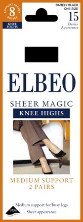 Ladies 2 Pair Elbeo Sheer Magic Medium Support Knee Highs In 2 Colours Barely Black