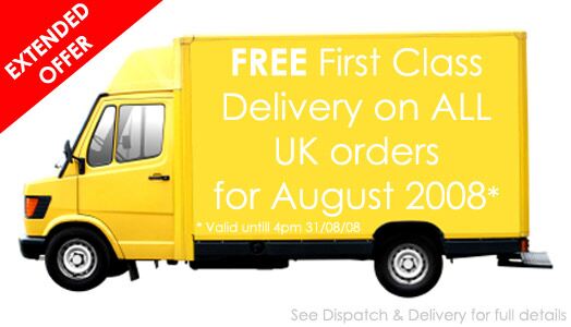 Extended Delivery Offer- FREE First Class Standard Delivery on all UK Orders for August 2008 (UK)- offer valid until 4pm 31/08/08 (UK)