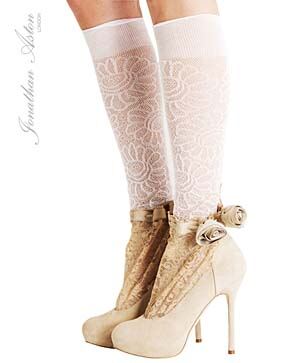 Ladies 1 Pair Jonathan Aston Floral Knee High Socks 33% OFF Ivory
