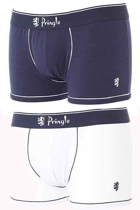 Mens 2 Pair Pringle Plain White & Navy Boxer Short Gift Set White - Navy XL