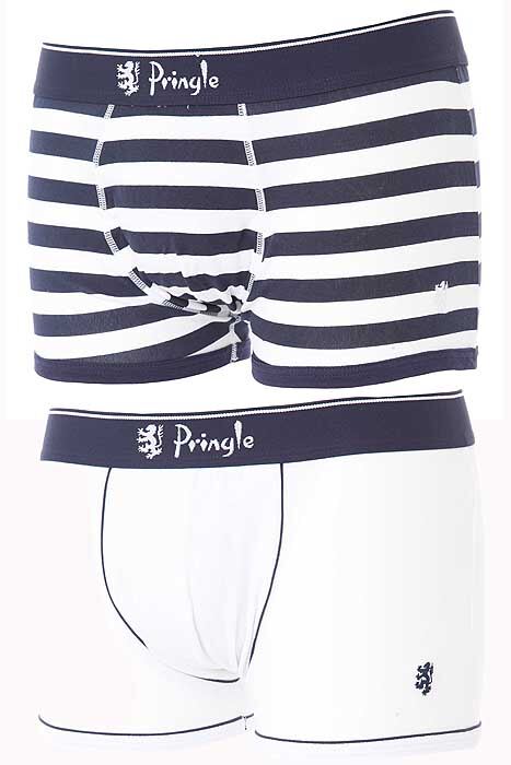 Mens 2 Pair Pringle White & Navy Plain & Stripe Boxer Short Gift Set White - Navy XL