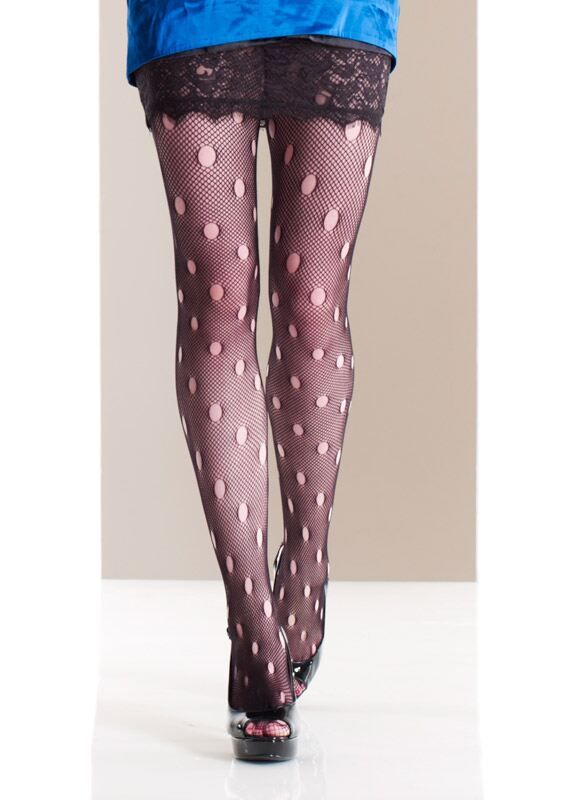 Ladies 1 Pair Jonathan Aston Polka Dot Hole Net Tights 33% OFF Black Medium-Large