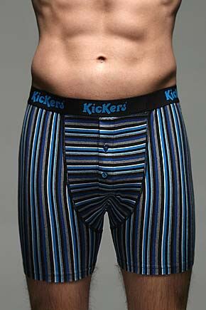 Mens 1 Pair Kickers Striped Cotton Button Fly Boxers In 2 Colours Blue Small