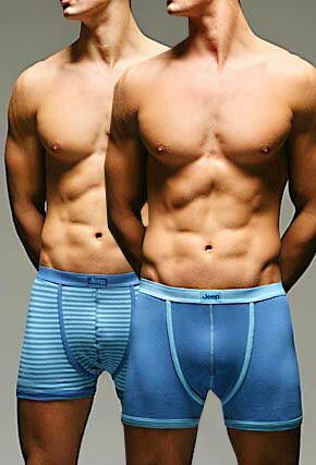Mens 2 Pair Jeep Hipster Stripe & Plain Trunks In Sky Blue Air-Royal Large