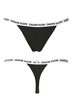 Ladies 2 Pair Calvin Klein 365 Cotton Stretch Thongs In 2 Colours Black Large