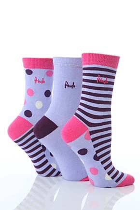 Sock Shop Ladies 3 Pair Pringle Josie Spots & Stripes Socks In 7 Colours Jade