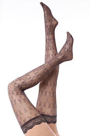 Ladies 1 Pair Jonathan Aston Antique Lace Hold Ups 33% OFF Daring Damson SM