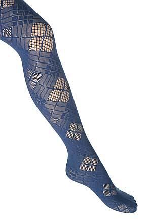 Ladies 1 Pair SockShop Open Weave Square Patterned Tight Blue